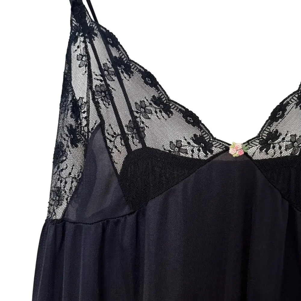 Vintage Navy and Black Lace Slip Chemise - Picture 3 of 5